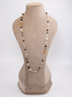 Gold Double C chain with Black beads, hearts and pearls