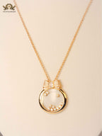 gold bow ringed happy diamond necklace CHPRD
