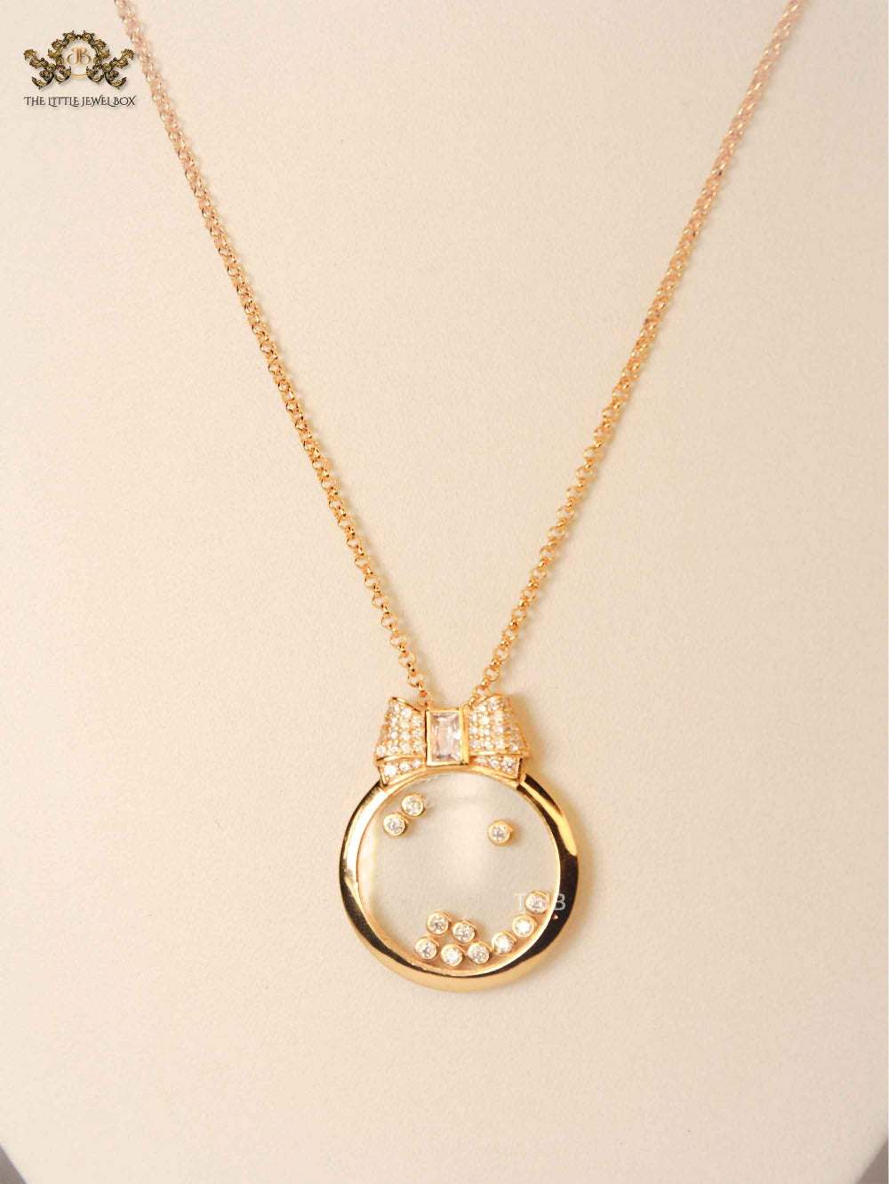 gold bow ringed happy diamond necklace CHPRD