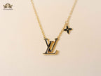 alphabet LV single flower necklace black