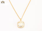 Double C white enamel gold square chain