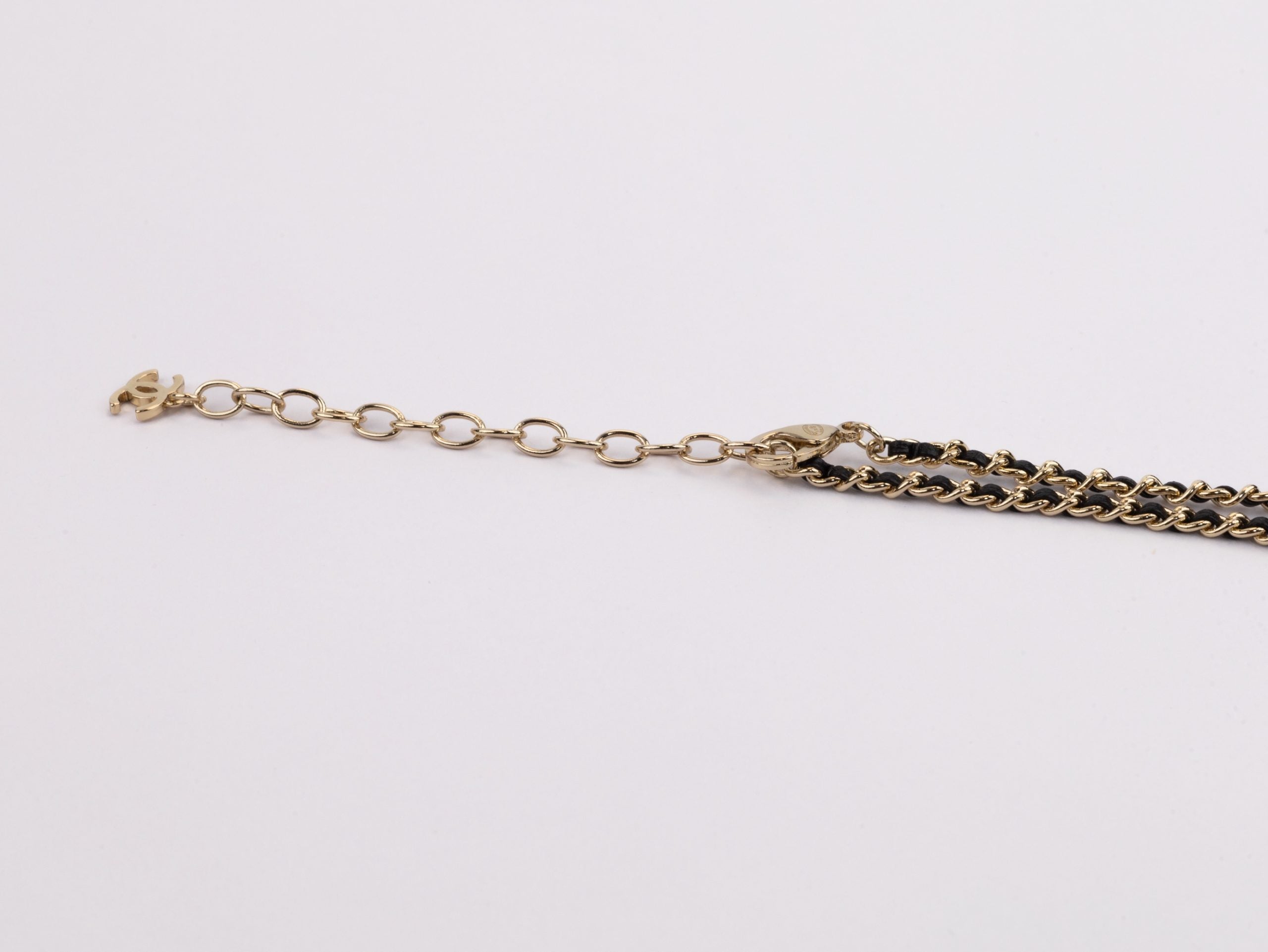 Gold Double C chain with Black beads, hearts and pearls