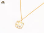 Double C white enamel gold square chain