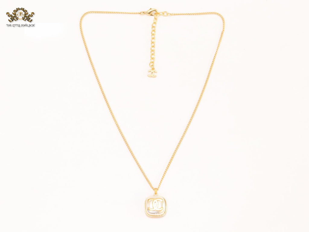 Double C white enamel gold square chain