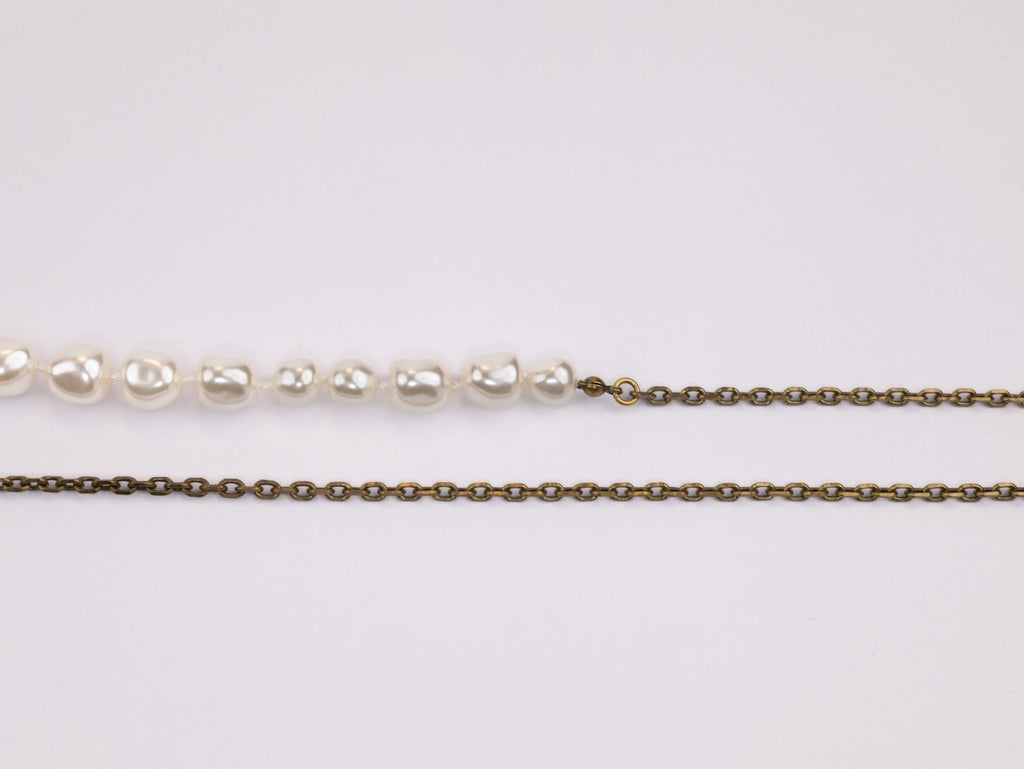 Rustic copper and pearl dragonfly and charms long chain