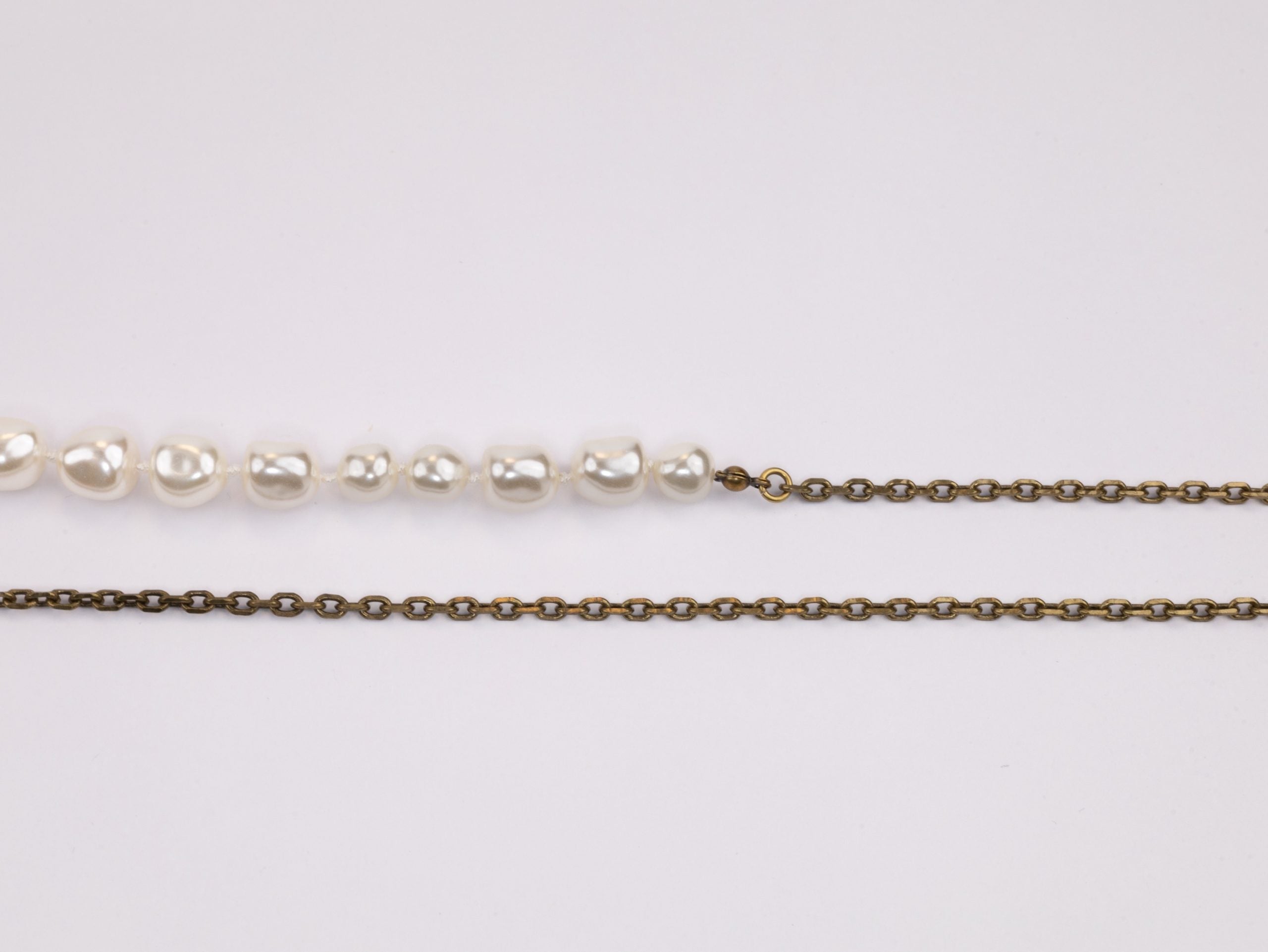 Rustic copper and pearl dragonfly and charms long chain