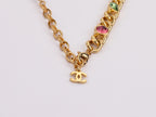 Half Gold and half Pearl Double C chain with mutlicolores stones and CZ