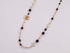 Gold Double C chain with Black beads, hearts and pearls