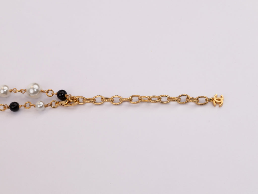 Gold Double C chain with Black beads, hearts and pearls