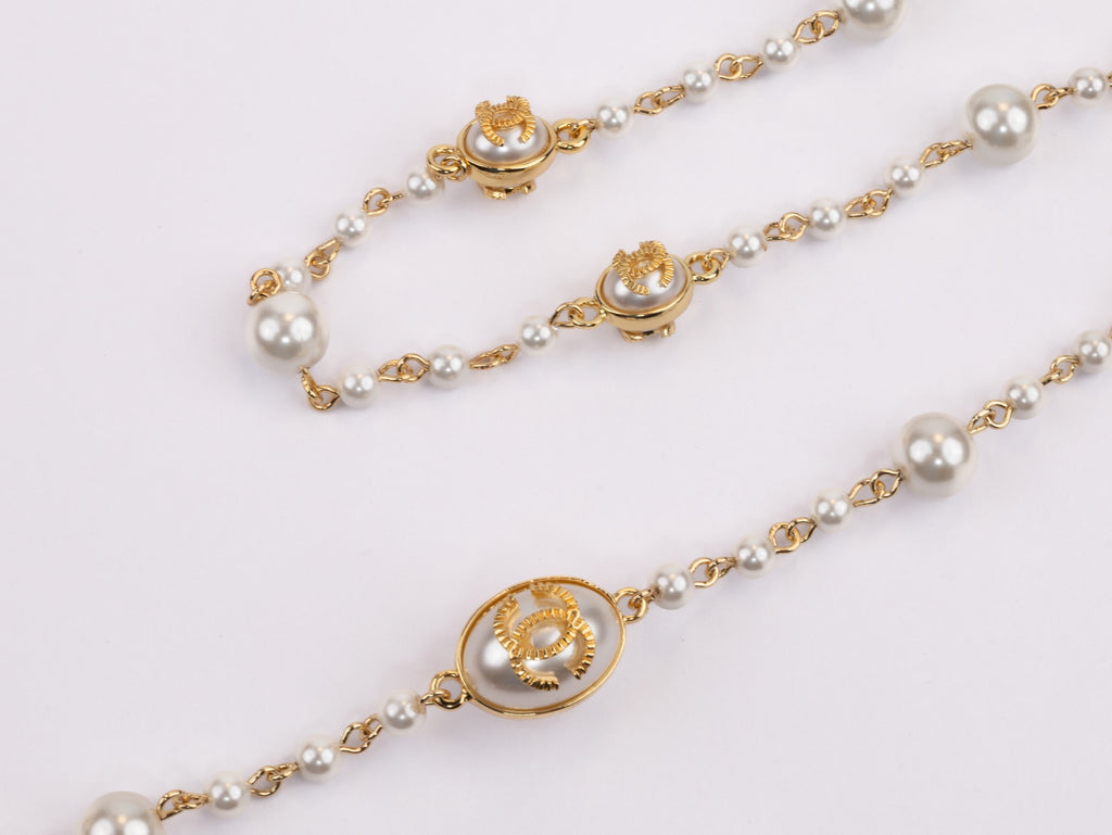Gold Double C on Pearl chain