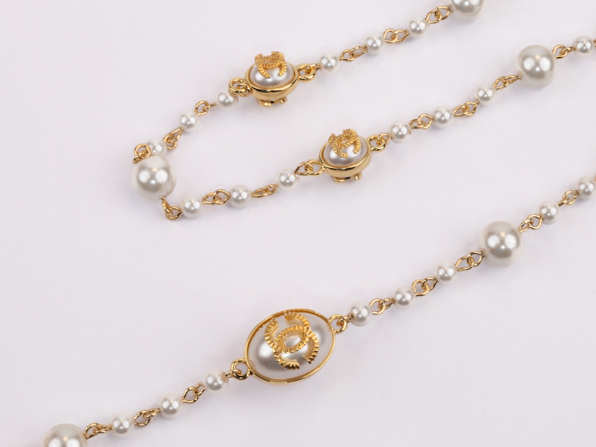 Gold Double C on Pearl chain