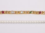 Half Gold and half Pearl Double C chain with mutlicolores stones and CZ