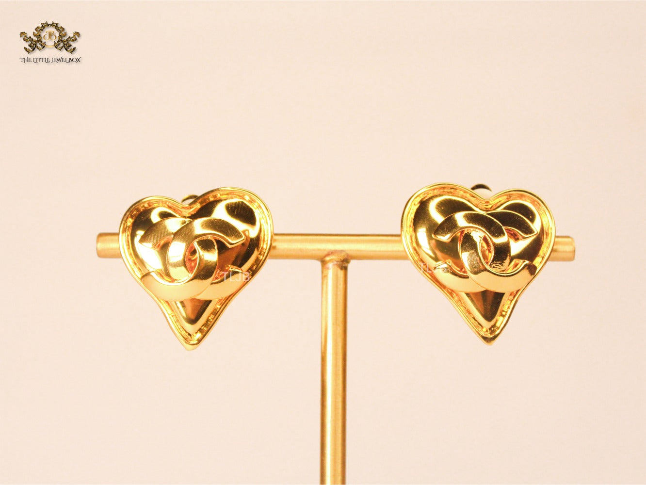 cross twin C stereo heart Clipon Stud earrings