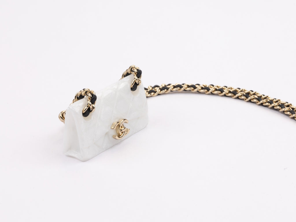 Double C enamel Bag on a black and gold chain