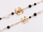 Gold Double C chain with Black beads, hearts and pearls