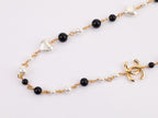 Gold Double C chain with Black beads, hearts and pearls
