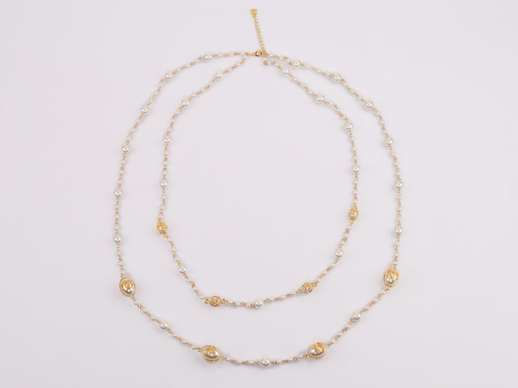 Gold Double C on Pearl chain