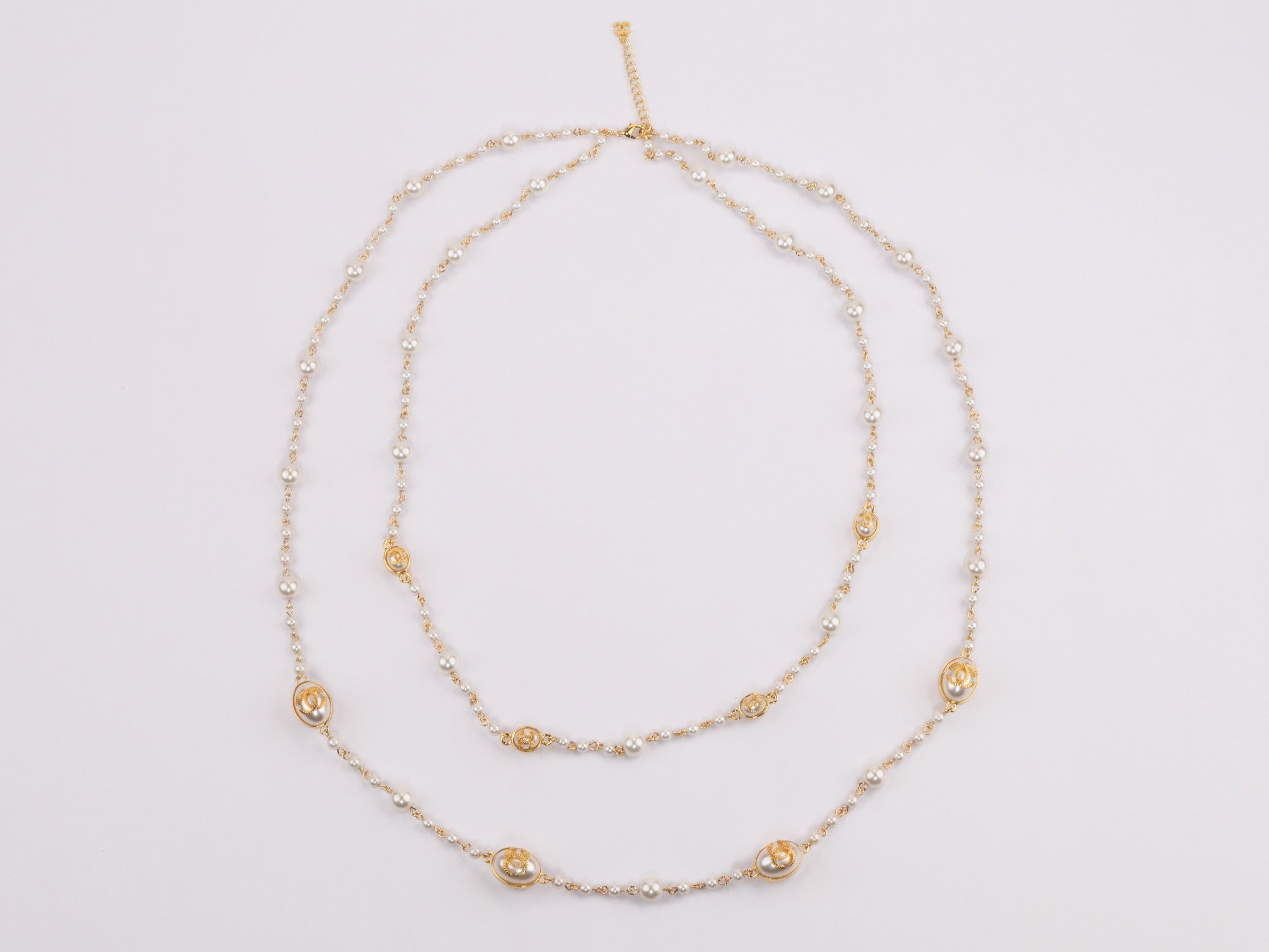 Gold Double C on Pearl chain