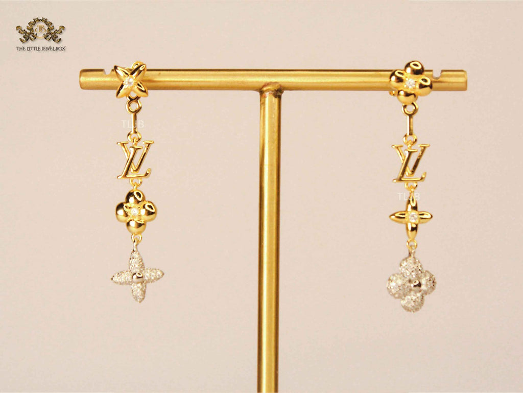 Alphabet L & V double clover layered MOP earrings
