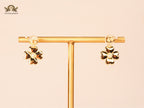 Alphabet CD clover charm gold earrings with pearl