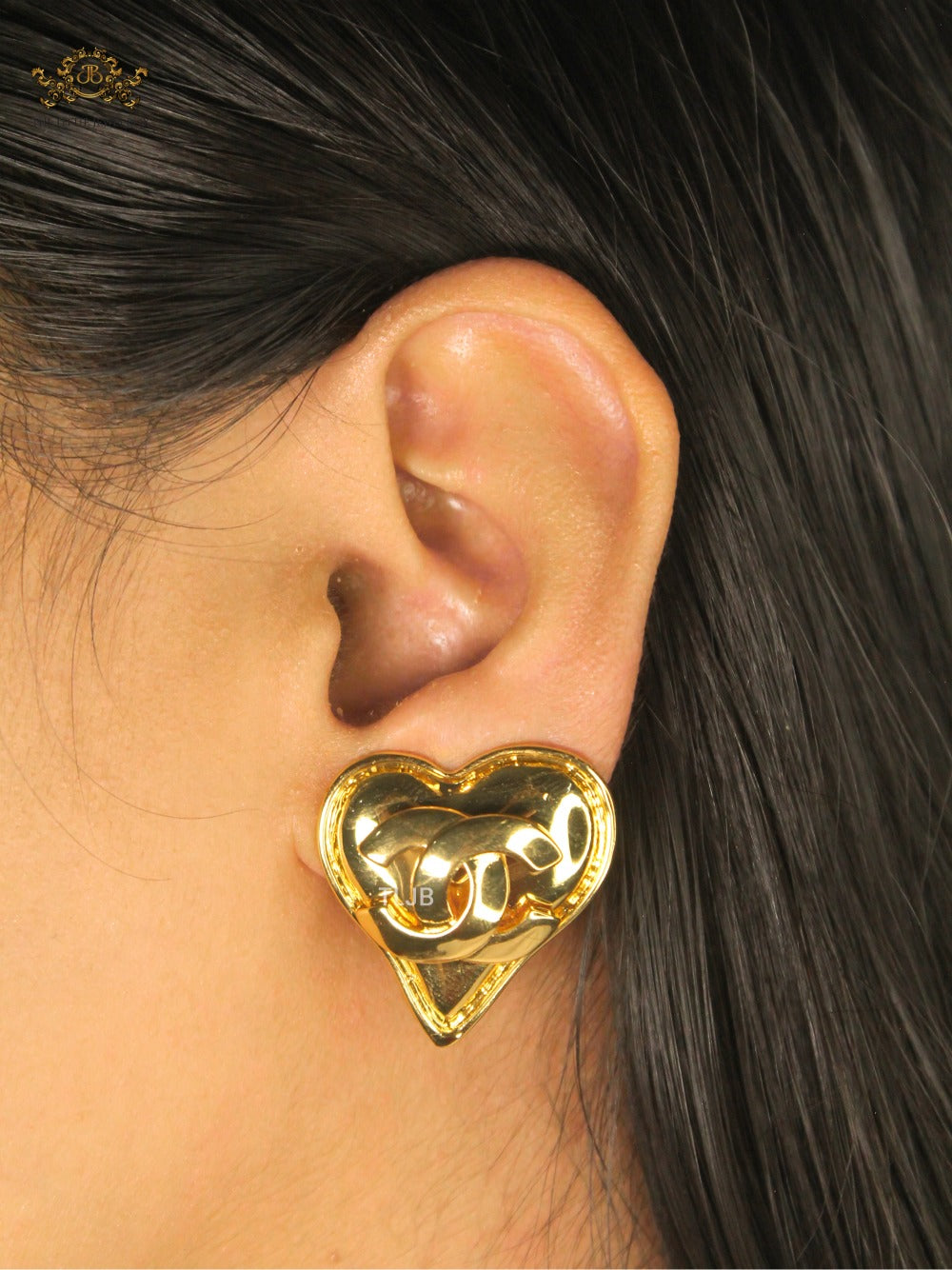 cross twin C stereo heart Clipon Stud earrings