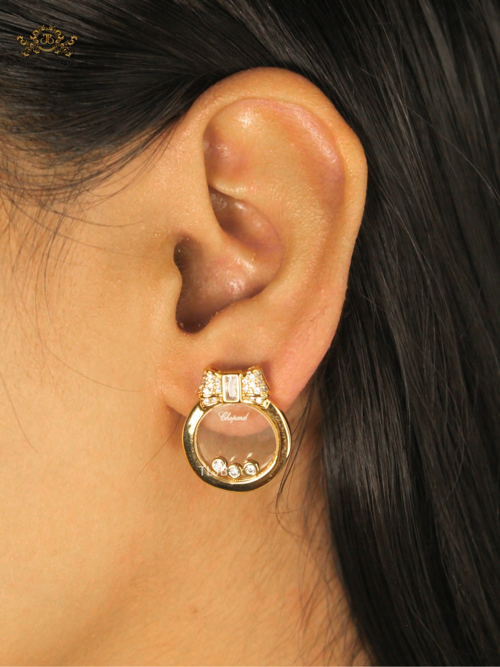 Bow ringed gold happy diamond earrings CHPRD