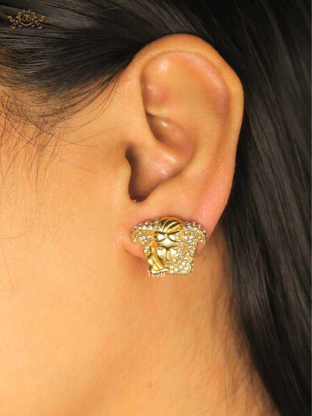 Divine Gold Medusa earrings with cz