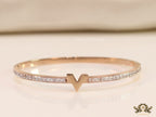 Alphabet V motif rose gold plated cz bracelet