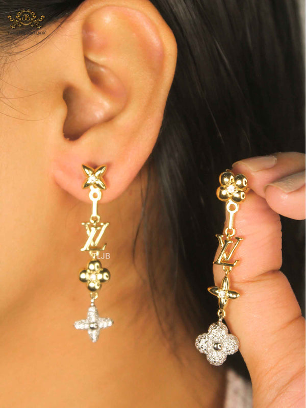 alphabet LV chain charm earrings