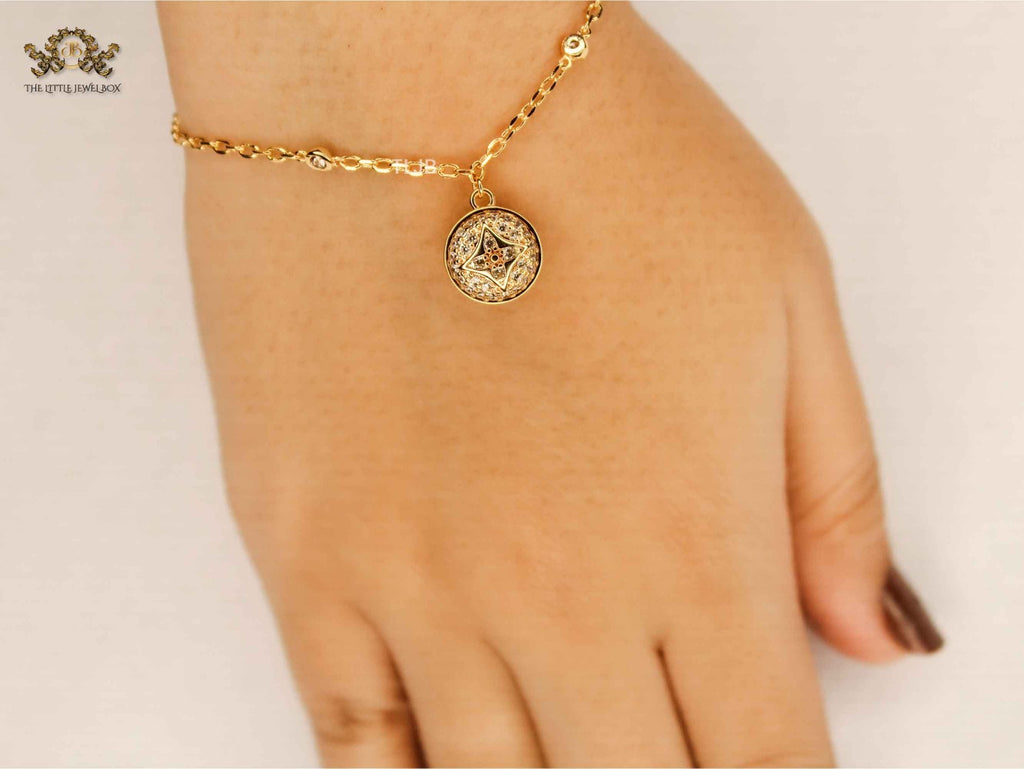 Alphabet L & V Lunar Charm gold cz bracelet