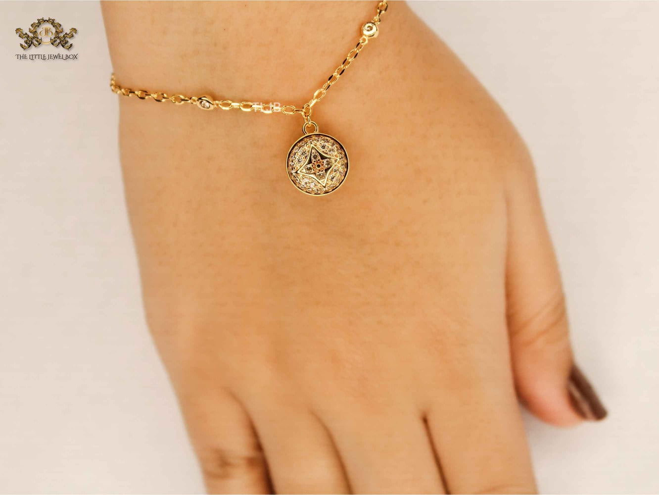 Alphabet L & V Lunar Charm gold cz bracelet