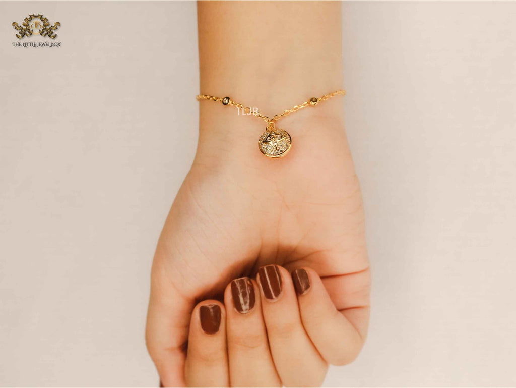 Alphabet L & V Lunar Charm gold cz bracelet