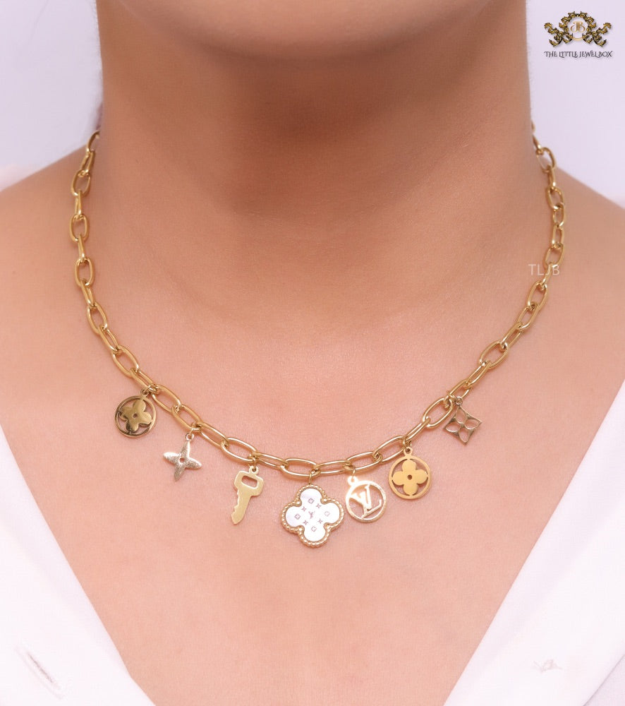 Alphabet L and V gold plated chain with charms
