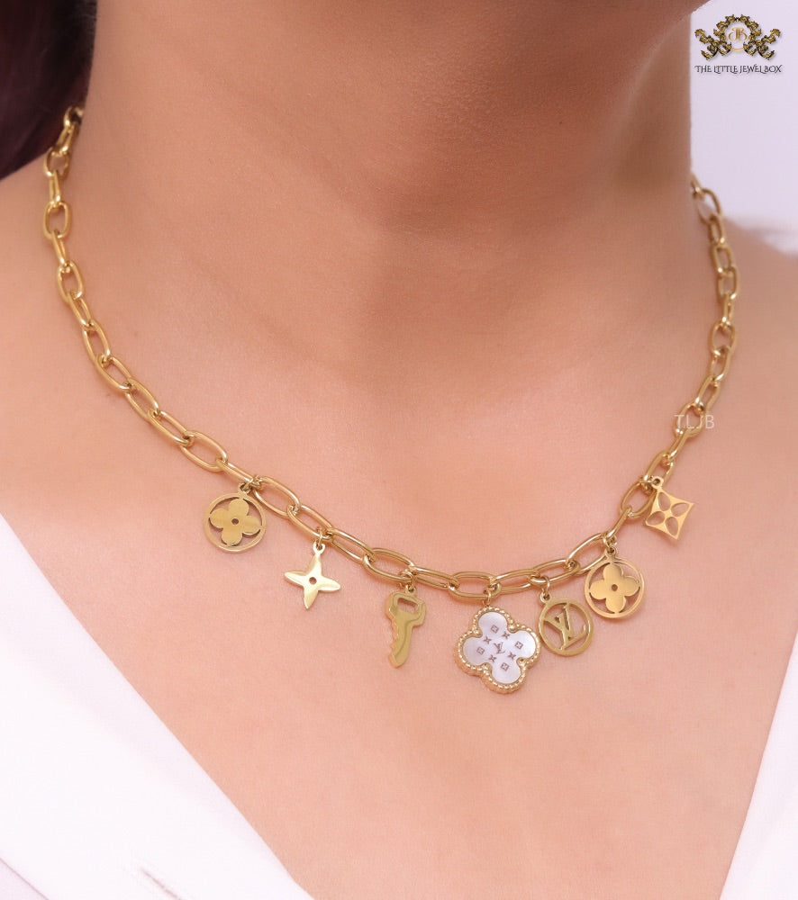 Alphabet L and V gold plated chain with charms