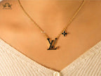 alphabet LV single flower necklace black