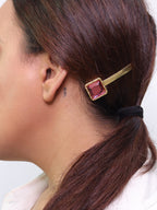 Gold-Plated Hair Pin with Ruby Pink Stone