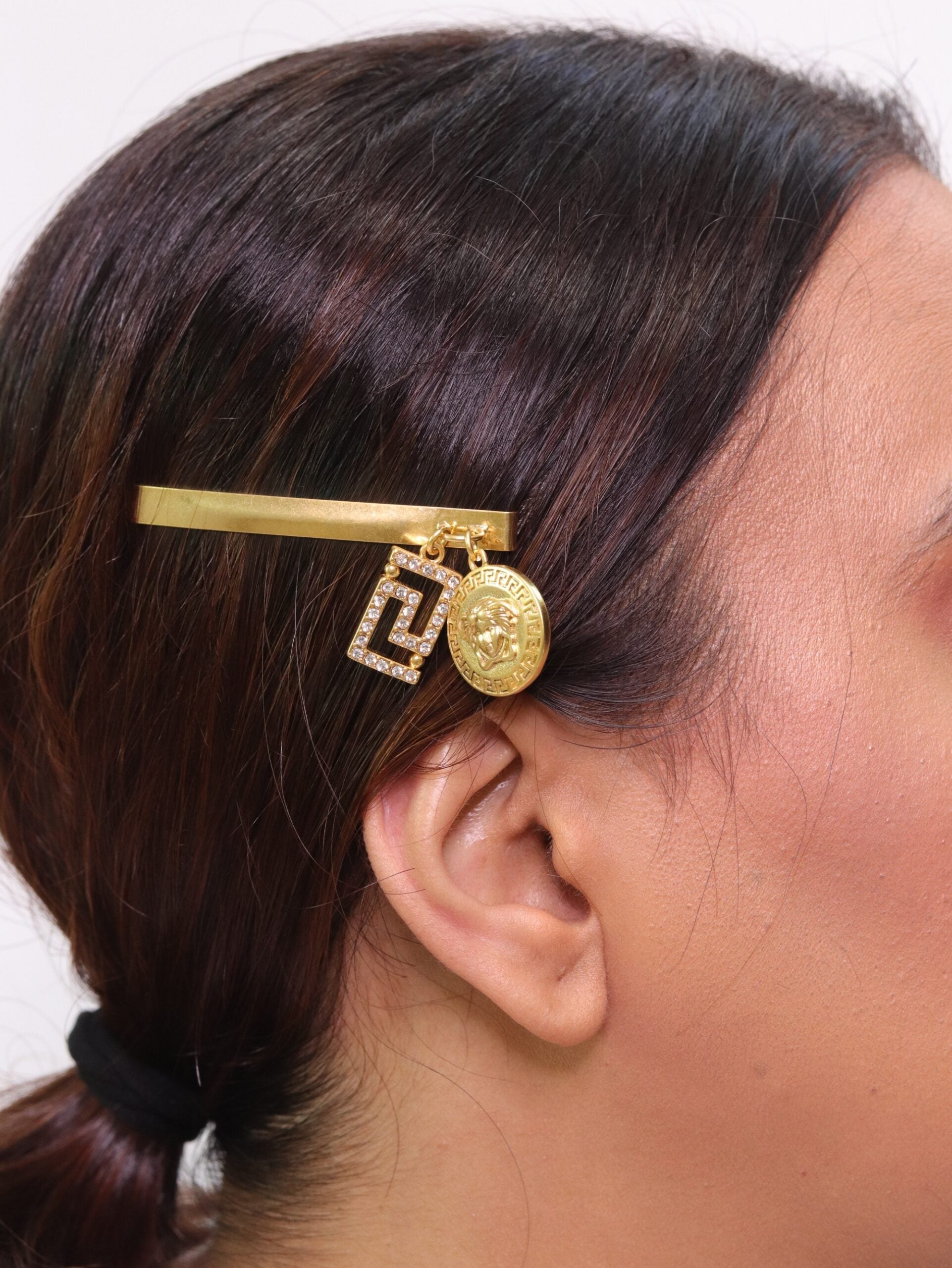 Gold-Plated Hair Pin with Double Charms