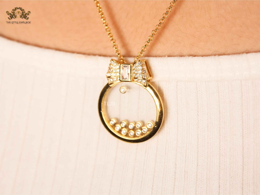 gold bow ringed happy diamond necklace CHPRD
