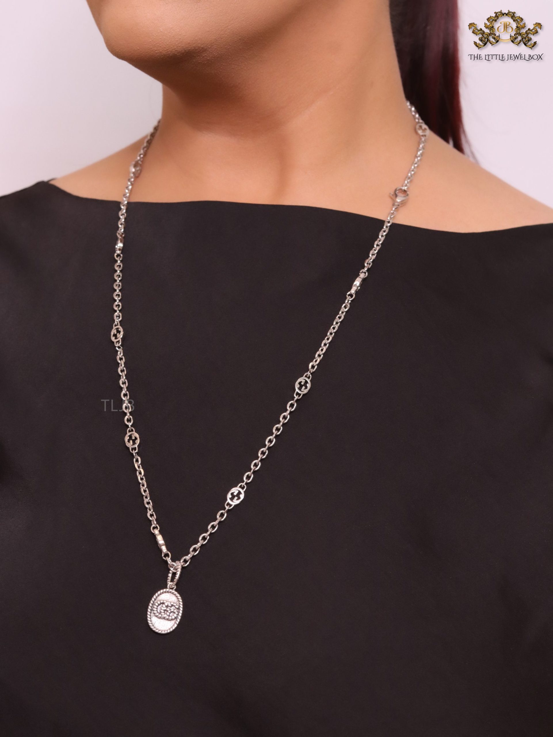 Oxidised silver double G pendant