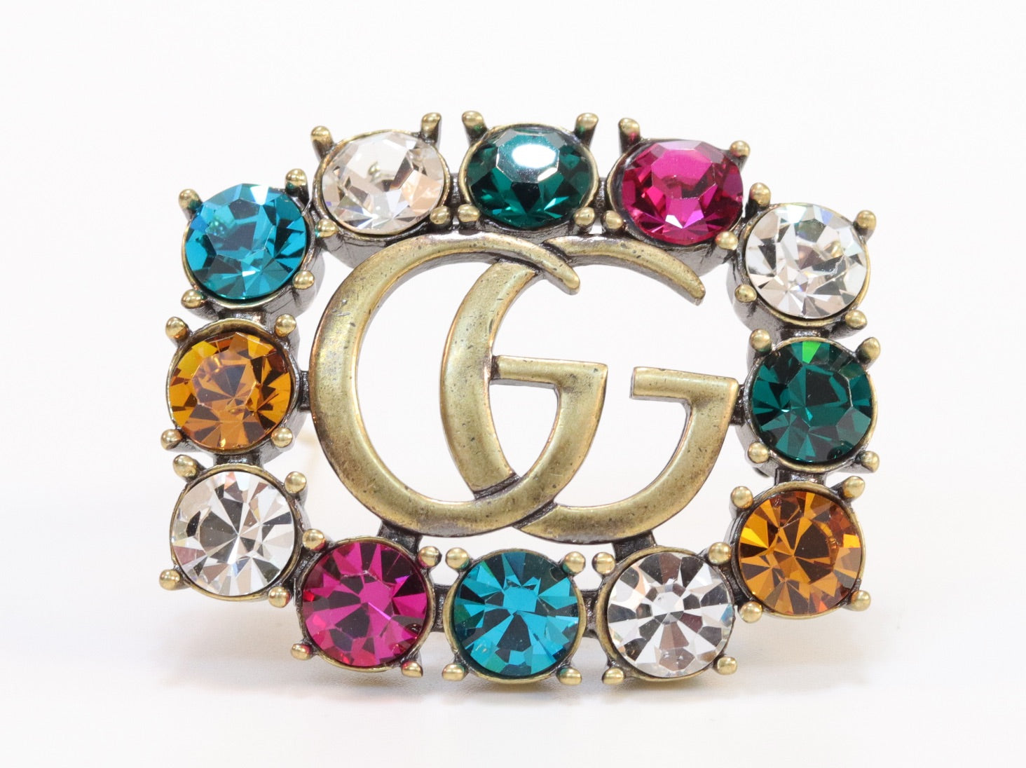 Double G gold & multicolour brooch