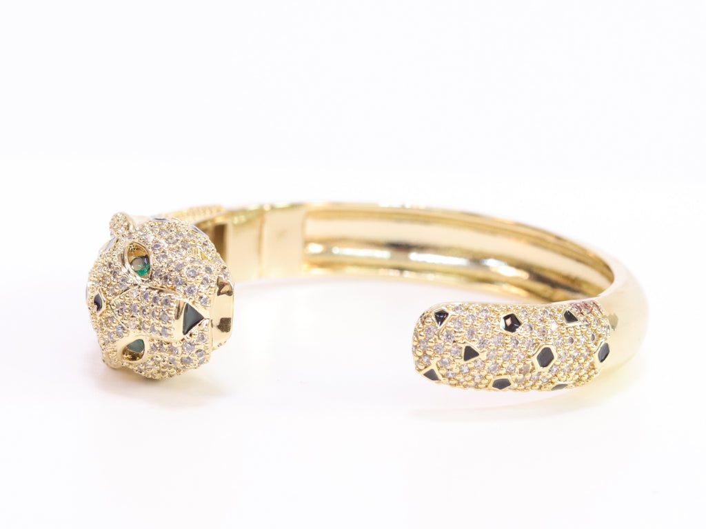 Panther cz gold bracelet with emerald green stones