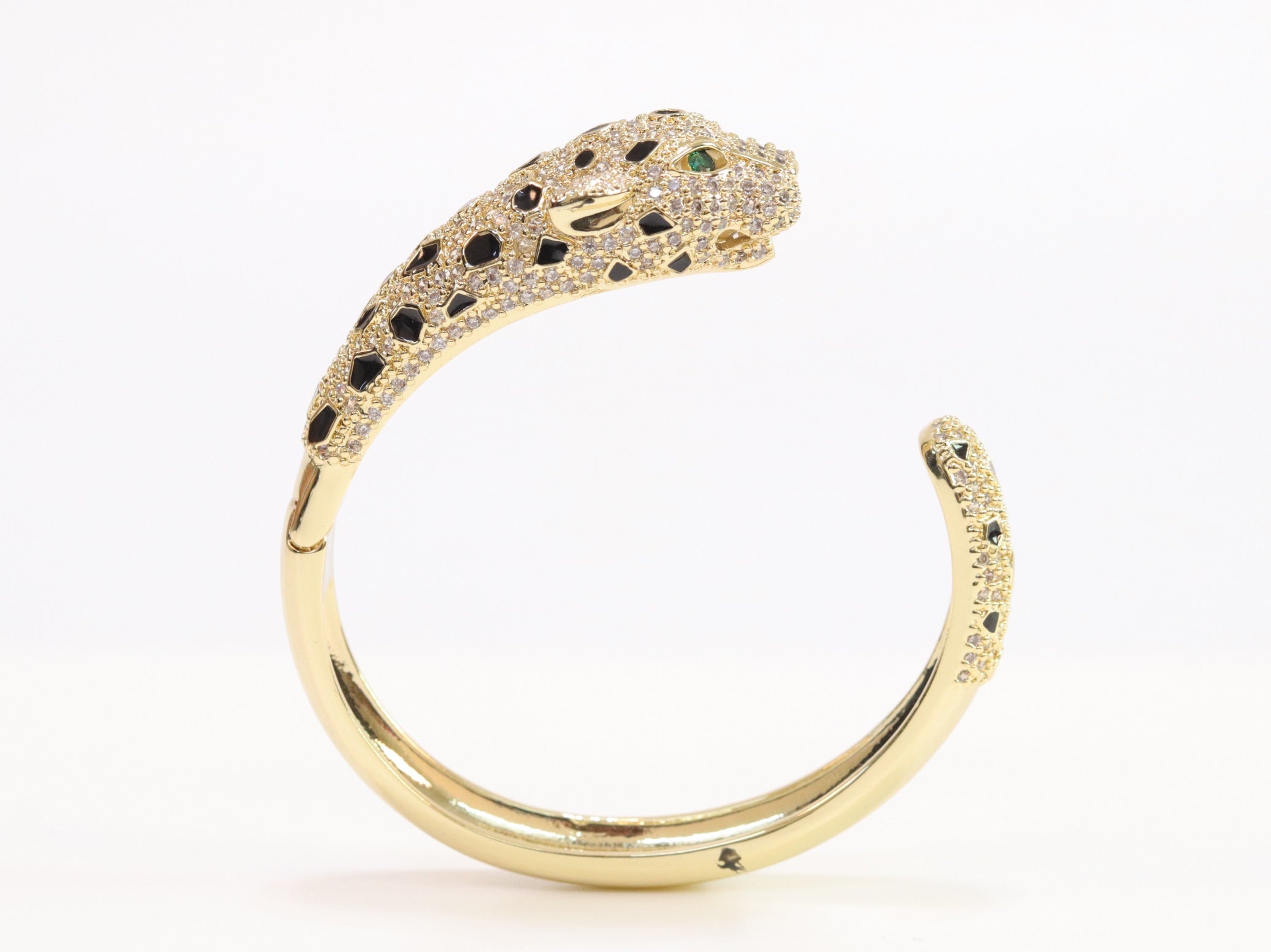 Panther cz gold bracelet with emerald green stones