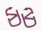Alphabet V purple cz rectagular hoops 45 mm