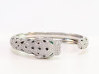 Panther cz platinum bracelet with emerald green stones