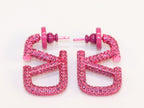 Alphabet V pink cz rectangular hoops 29 mm