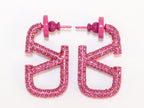 Alphabet V pink cz rectangular hoops 29 mm
