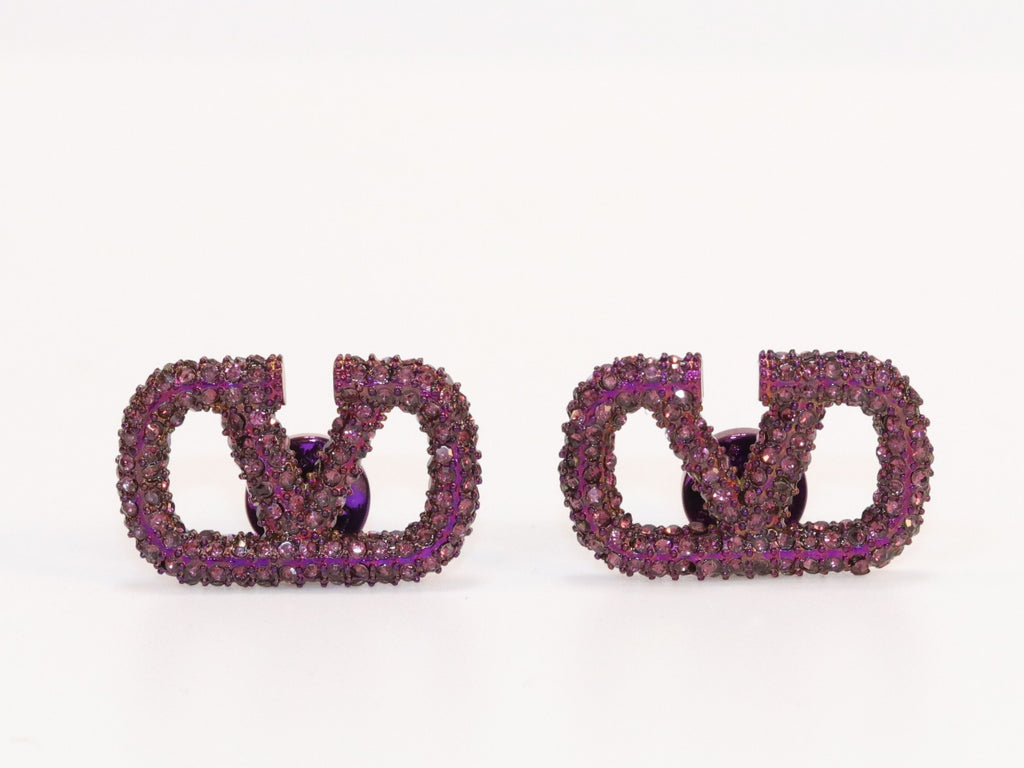 Alphabet V purple cz studs
