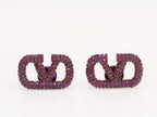 Alphabet V purple cz studs