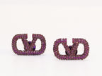 Alphabet V purple cz studs