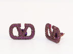 Alphabet V purple cz studs